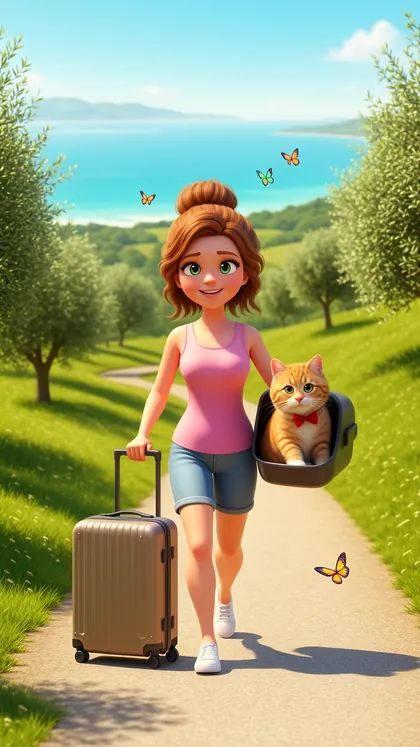 Ella and Ginger setting off on a sunny road