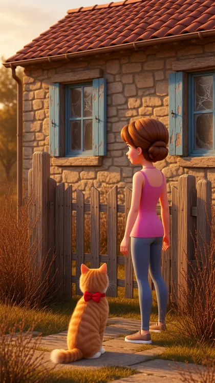 Ella and Ginger arriving at the old stone cottage